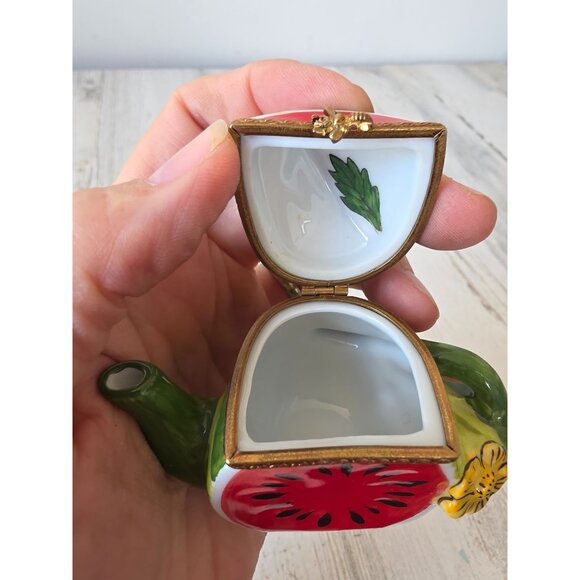 Limoges watermelon teapot trinket box flower - Picture 8 of 9